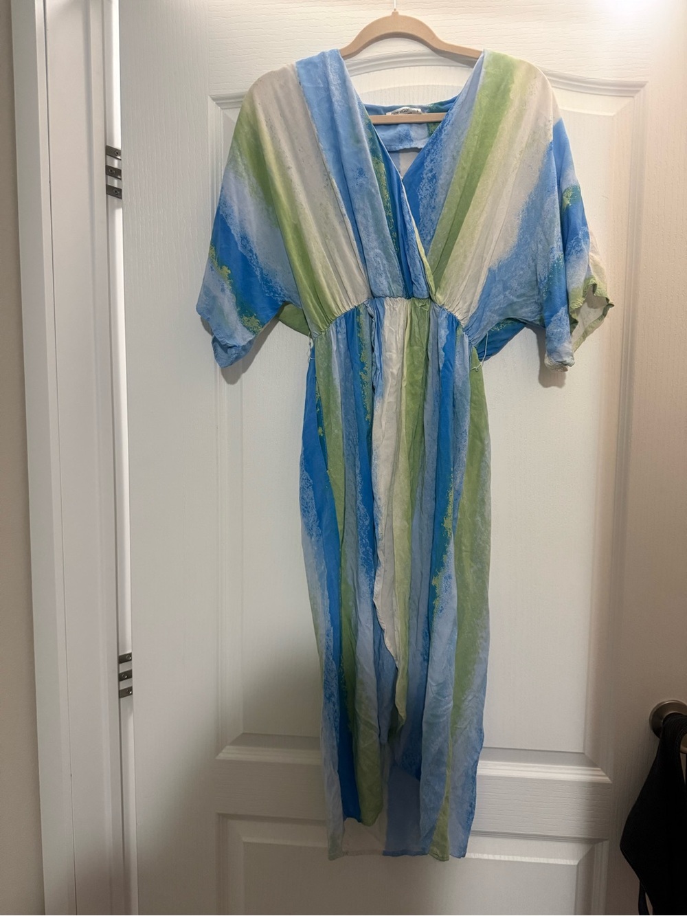 Light Blue & Green Striped V-Neck Women’s Top